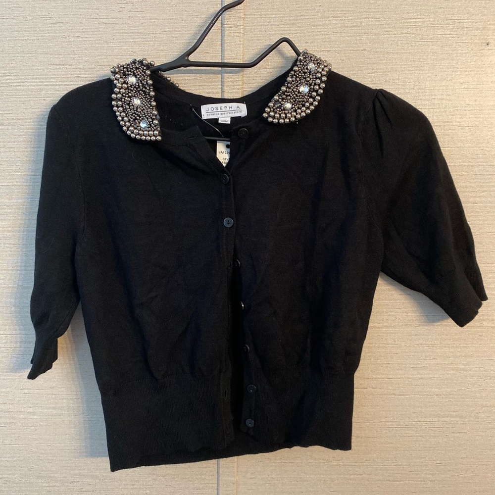 NWT Joseph A. Black Cardigan with Beaded Collar